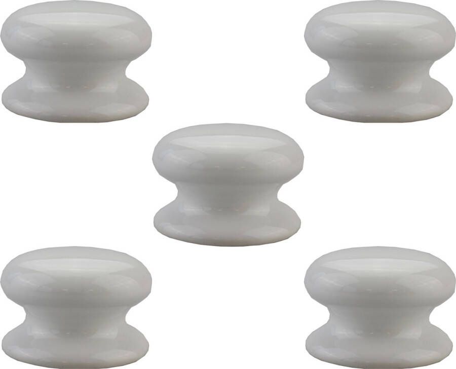 Lowander 5x meubelknop porselein rond 38mm Kastknop Deurknop Wit