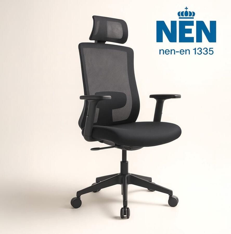 Loxa Bureaustoel ErgoElite Aircomfort – NEN-EN 1335 – Ergonomisch – Mesh Rug – 3D Armleuningen – 2D Hoofdsteun – Verstelbaar 44–54 cm – Zwart