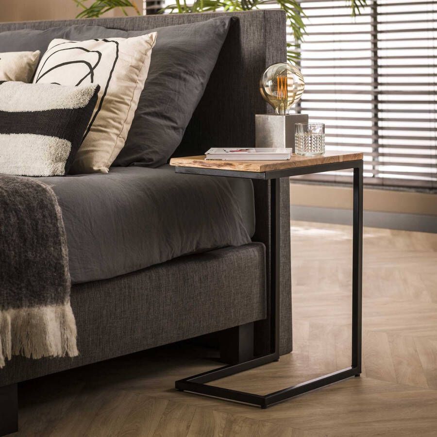 Luce home Bed tafeltje XS Edge set van 2 bruin hout metaal 30 x 45 x 61 cm slaapkamer modern design