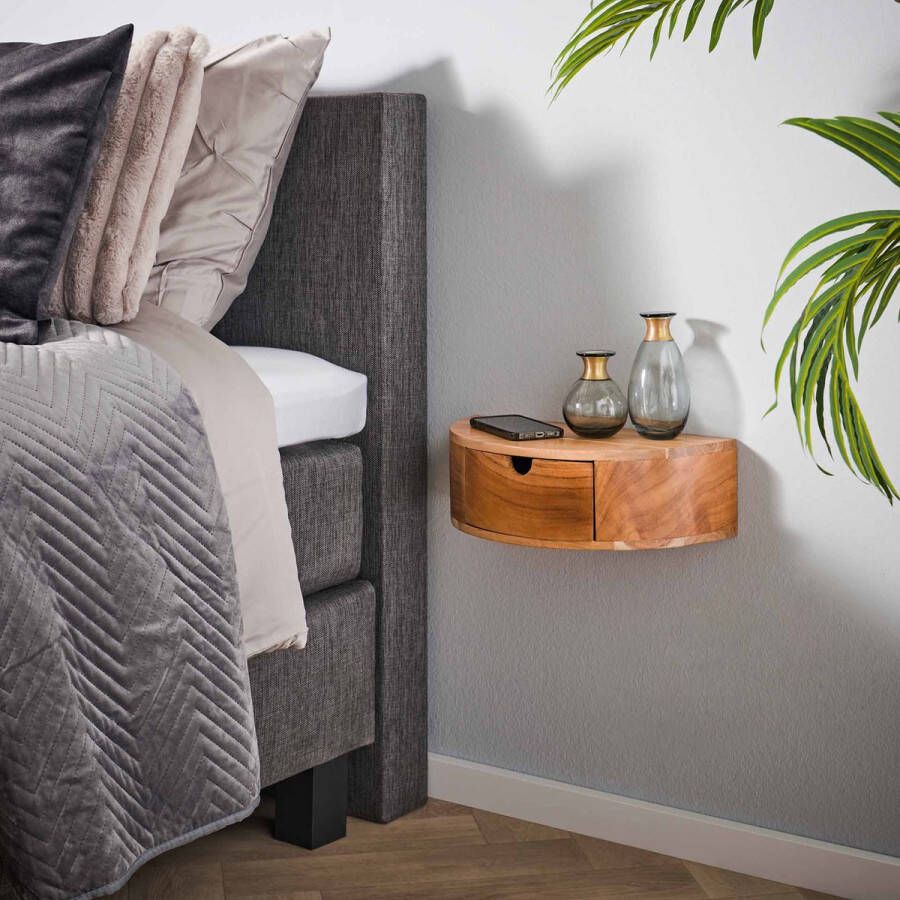 Luce home Nachtkastje Curve met 1 lade massief acacia naturel 40x20x12 cm compact & stijlvol design slaapkamer