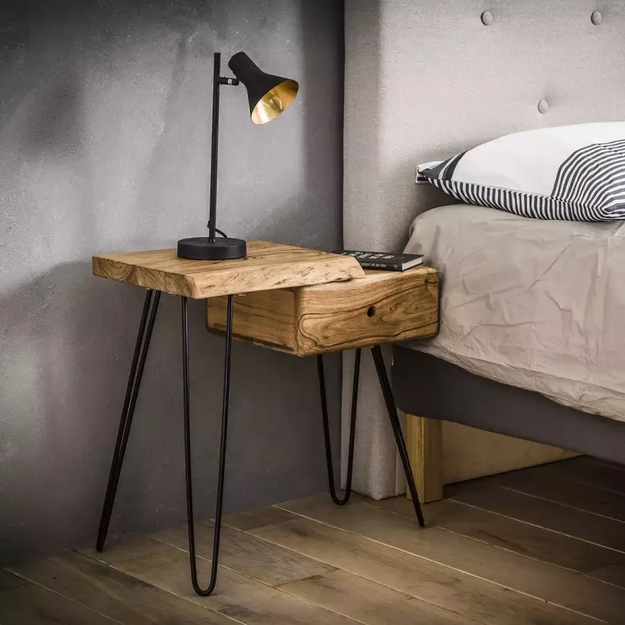 Luce home Nachtkastje edge L bruin zwart hout metaal 60 x 32 x 59 cm woonkamer hal modern sfeervol design