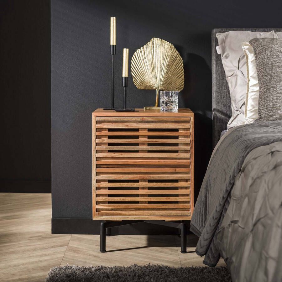Nachtkastje Slide met 2 lades massief acacia naturel 45x35x63 cm slaapkamer modern & robuust design