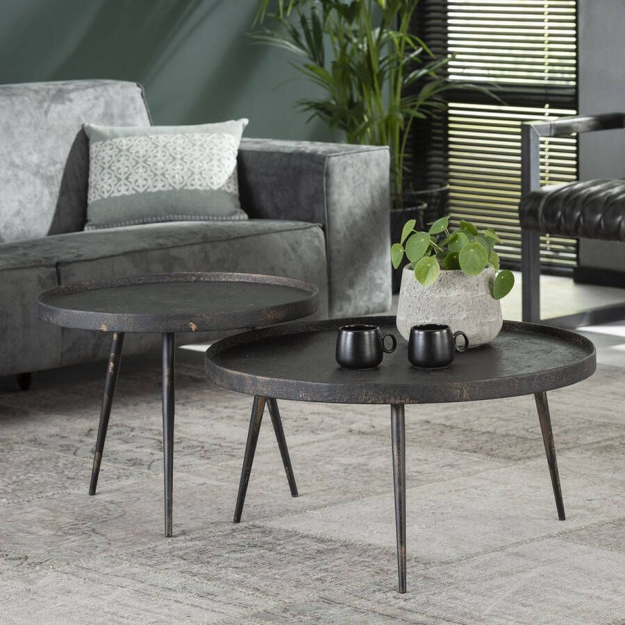 Luce home Salontafel set van 2 rond Metallic grijs Ø 76 cm x 40 cm hoog modern design woonkamer robuust & stijlvol