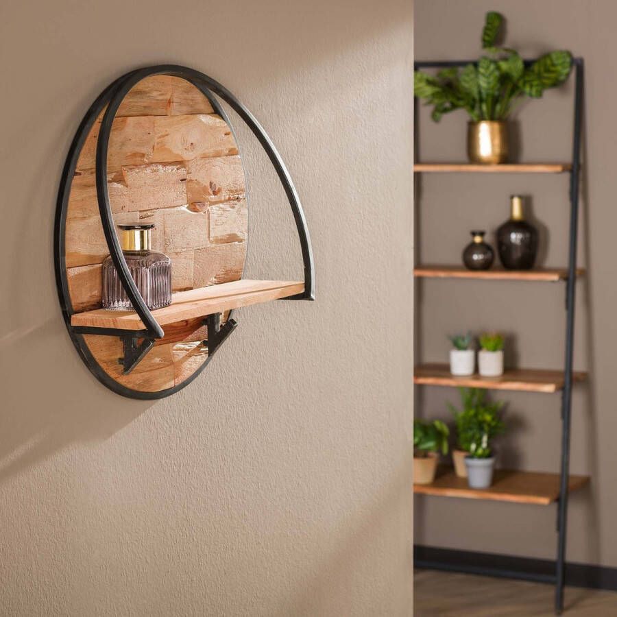 Luce VELO Wandschap kapstok Mill Ø 50 cm 15 cm diep massief gezandstraald acacia modern en praktisch design hal entree