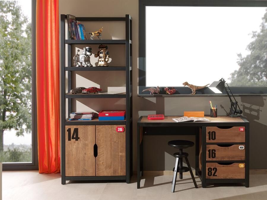 LUCEVI Alex Boekenkast (200x80) + Bureau (130x60) Bruin