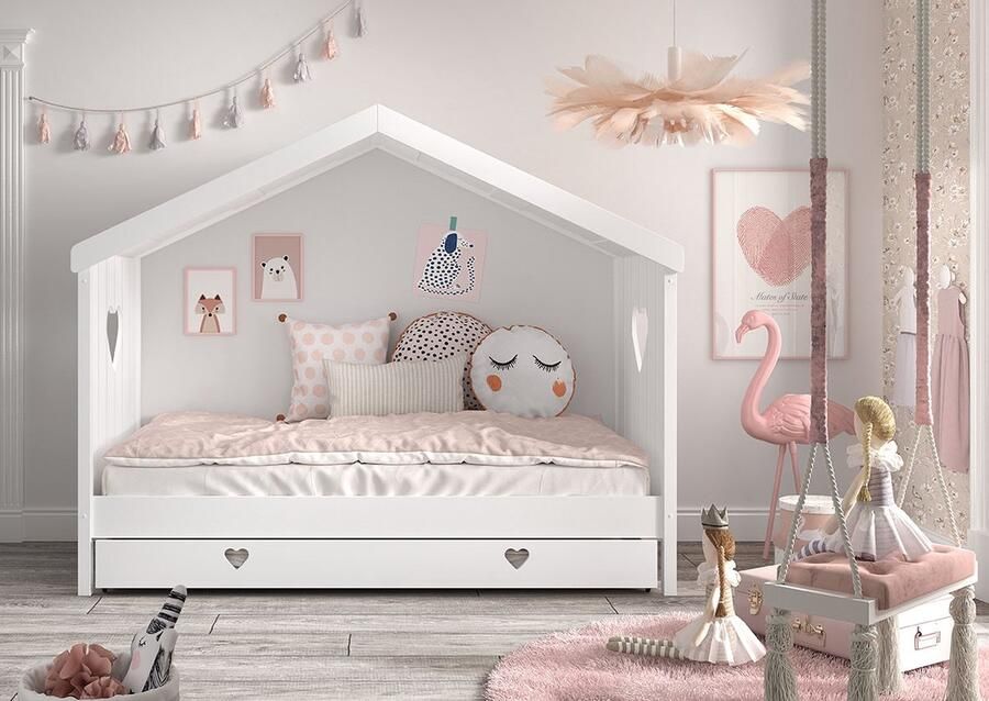 LUCEVI Amori 90 Huisbed Zonder Rug + Lattenbodem + Rolbed Wit 90x200 cm