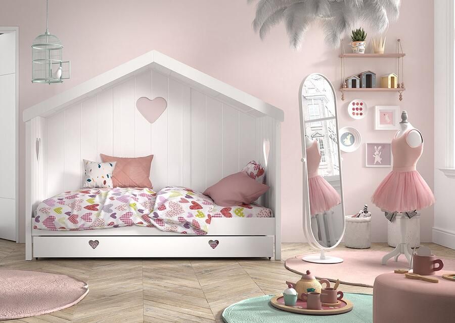 LUCEVI Amori 91 Huisbed Met Rug + Lattenbodem + Rolbed Wit 90x200 cm