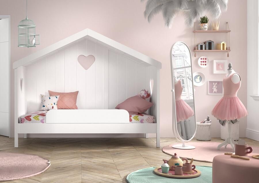 LUCEVI Amori 91 Huisbed Met Rug + Lattenbodem + Uitvalbeveiliging Wit 90x200 cm