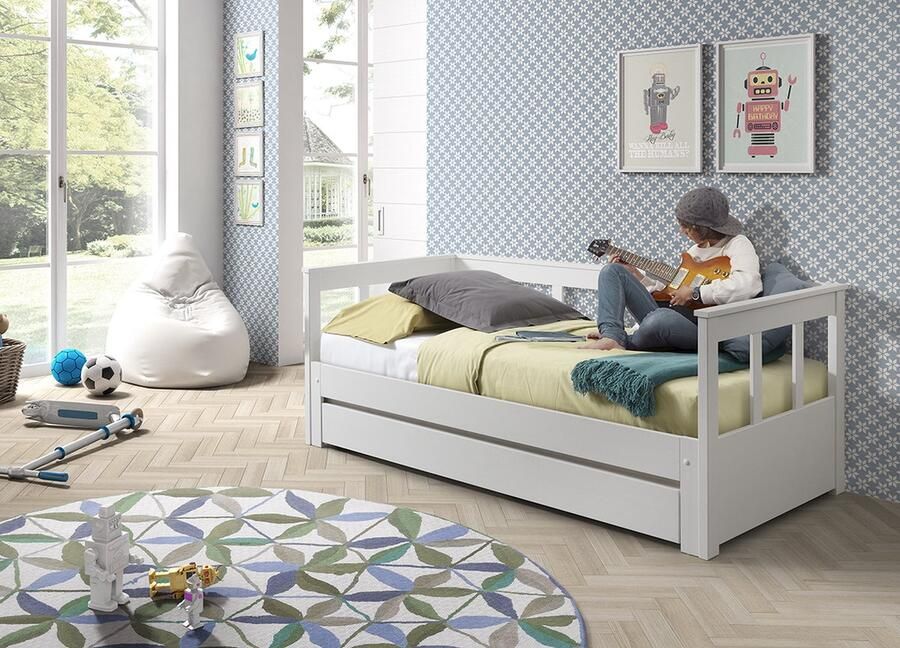 LUCEVI Pino 91 Uitschuif Kajuitbed + Lattenbodem Wit 90 180x200 cm