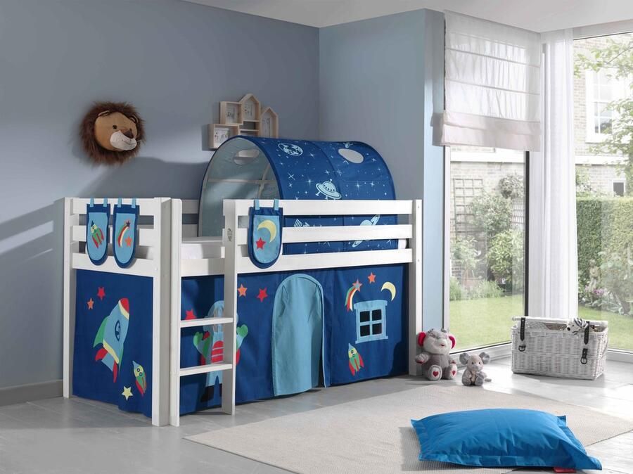 LUCEVI Pino Halfhoogslaper + Ladder + Astro Gordijntjes + 3 Zakjes + Astro Tunnel Wit 90x200 cm