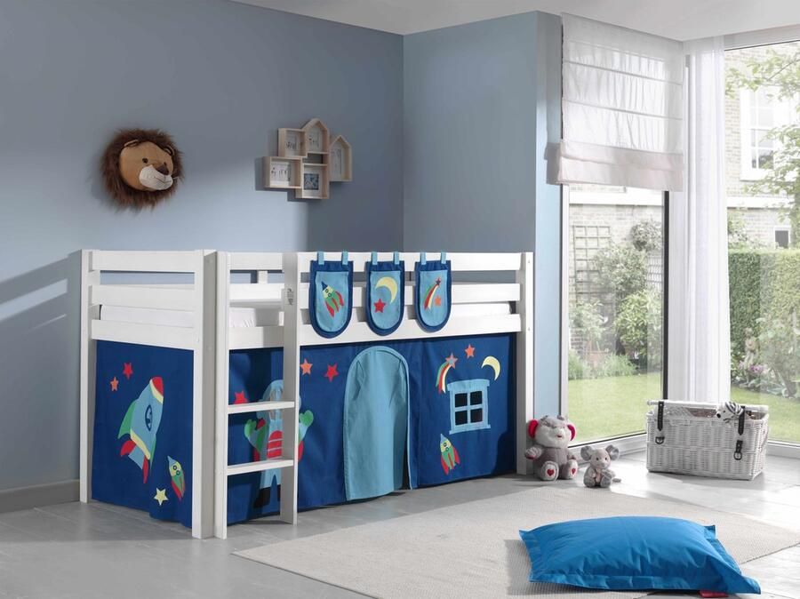 LUCEVI Pino Halfhoogslaper + Ladder + Astro Gordijntjes + 3 Zakjes Wit 90x200 cm