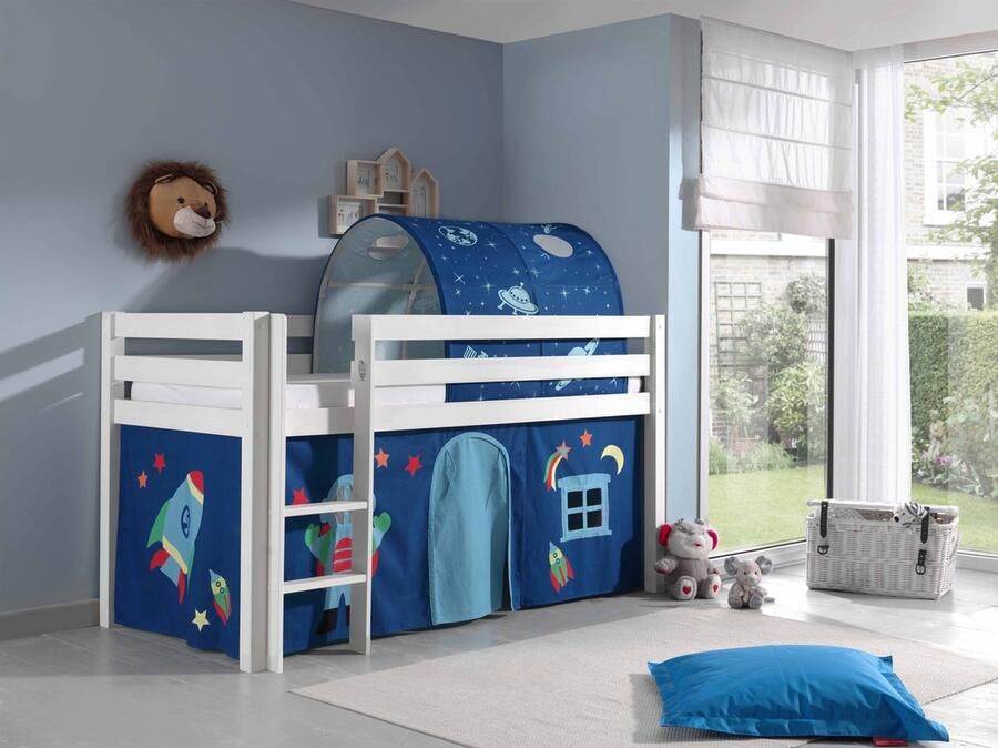 LUCEVI Pino Halfhoogslaper + Ladder + Astro Gordijntjes + Astro Tunnel Wit 90x200 cm