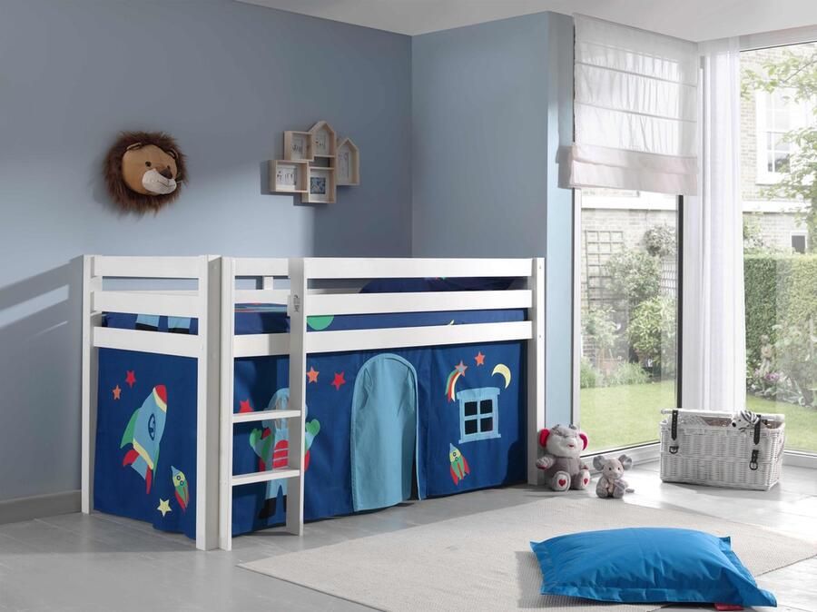 LUCEVI Pino Halfhoogslaper + Ladder + Astro Gordijntjes Wit 90x200 cm