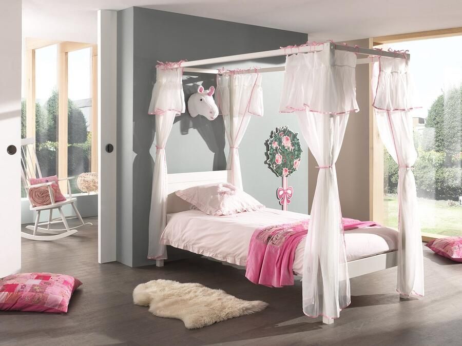 LUCEVI Pino hemelbed wit + Amori bedlinnen roze 90x200 cm