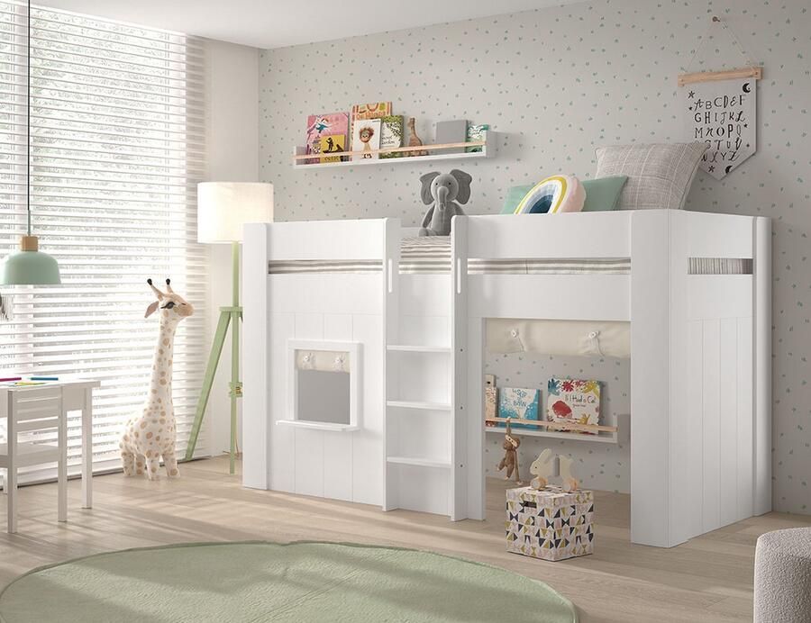 LUCEVI Reno halfhoogslaper + Noah set gordijntjes Wit 90x200 cm