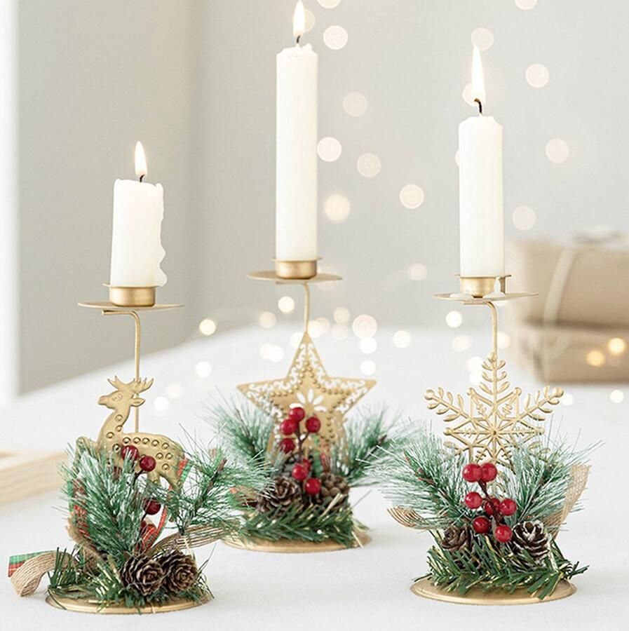 Luckystar Kerstkandelaar（3 Stuks ）- Kerst Tafel Centerpieces Open haard Decoratie Thuis Ornament Party Decor Kerstboom Kerst Kaars Houder- H15cm