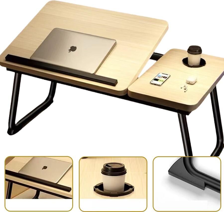Luckystar Laptoptafel hout-Laptoptafel verstelbaar -5 verstelstanden Bedtafels Banktafel LaptoptafeltjeLaptopstandaard Ontbijttafel Ontbijt op bed-55*32*25CM