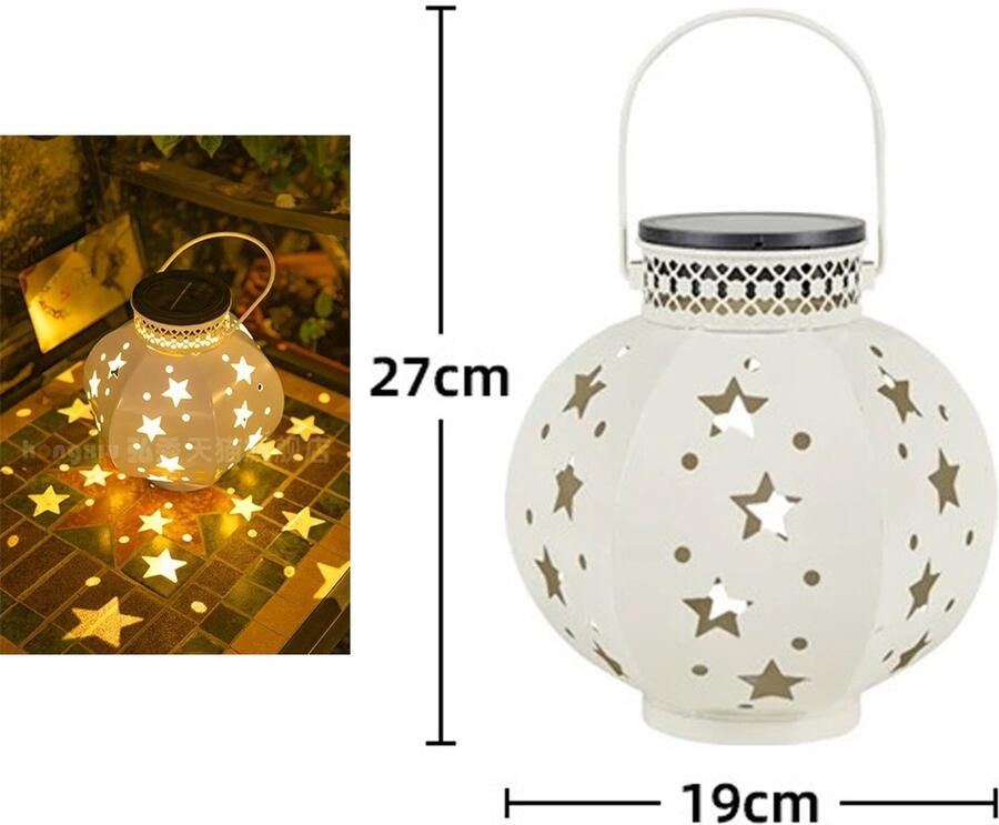 Luckystar Solar Tuinlamp- Tuinlamp op zonne-energie voor buiten-Solar Hangende Lantaarn-metaal -lantaarn led tuinverlichting IP65 waterdicht vintage hangend balkon decoratie voor buiten patio terras muur tafel warm wit