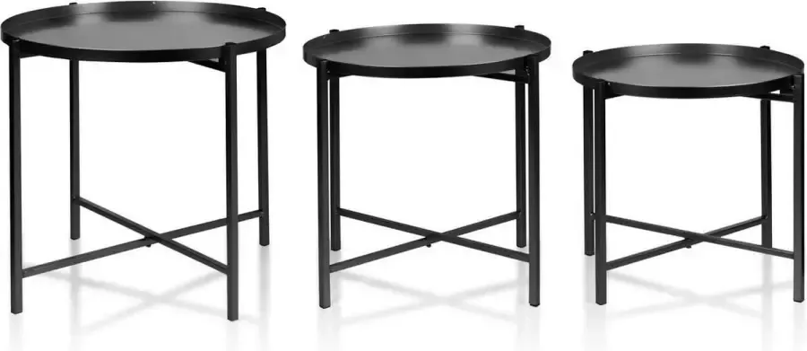 Lucy's Living Luxe Salontafel MONTE Zwart set van 3 bijzettafel metaal industrieel wonen tafel eettafel woonaccessoires