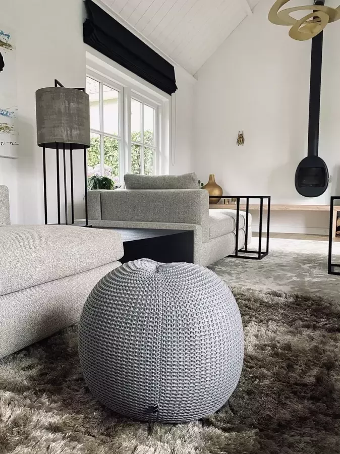 Lucy's Living poef handgebreid KNIT grijs Ø50X35 cm poef kruk wonen stoelen