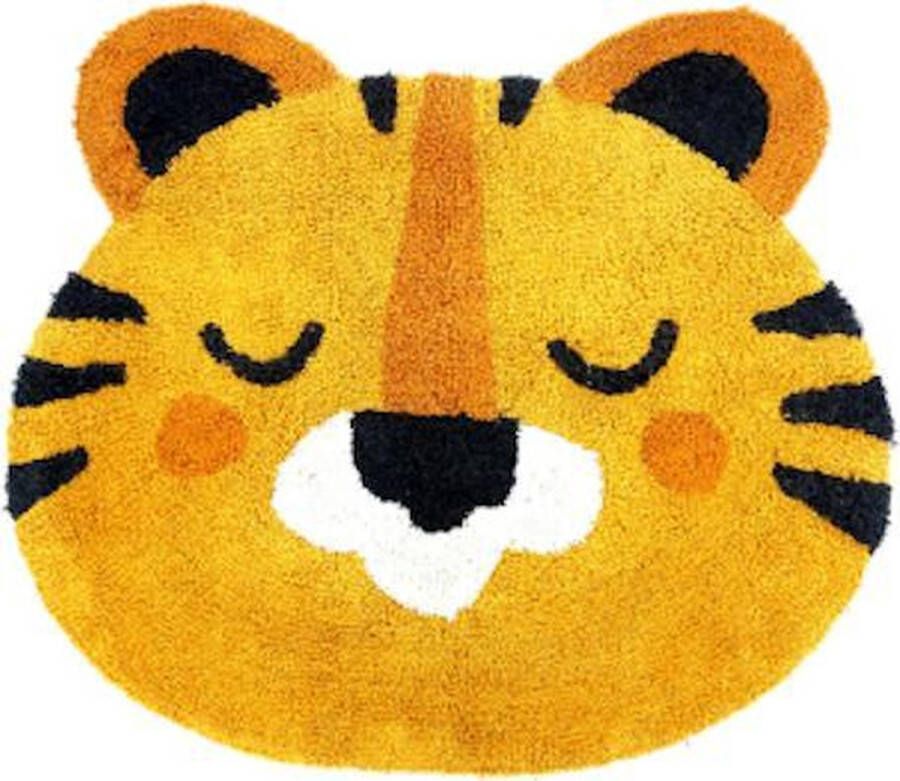 Lucy's Living Tijger Vloerkleed handgemaakt kinderkamer tijgertje 90 x 85 cm zwart oranje cognac jongenskamer meisjeskamer slaapkamer