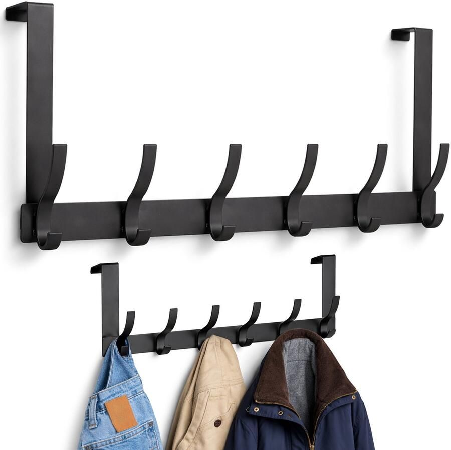 Luft Deur kapstok 12 haken RVS Hangend Kapstokken Kleer Kleding Hangers Haak Vintage Industrieel Garde robe Zwart - Foto 2
