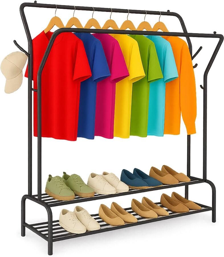 Luft Kledingrek Dubbel Met planken Extra sterk Clothes rack Industreel Kleren Rek Stang Rek Zwart