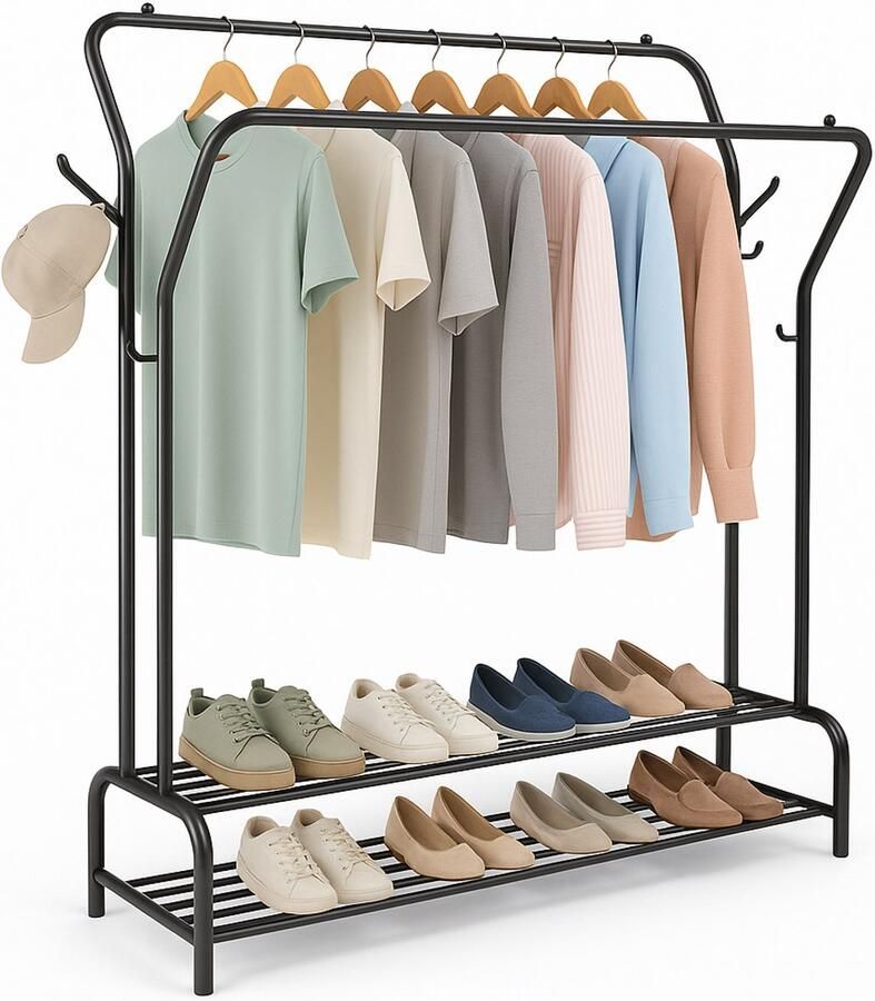 Luft Kledingrek Dubbel Met planken Extra sterk Clothes rack Industreel Kleren Rek Stang Rek Zwart - Foto 2