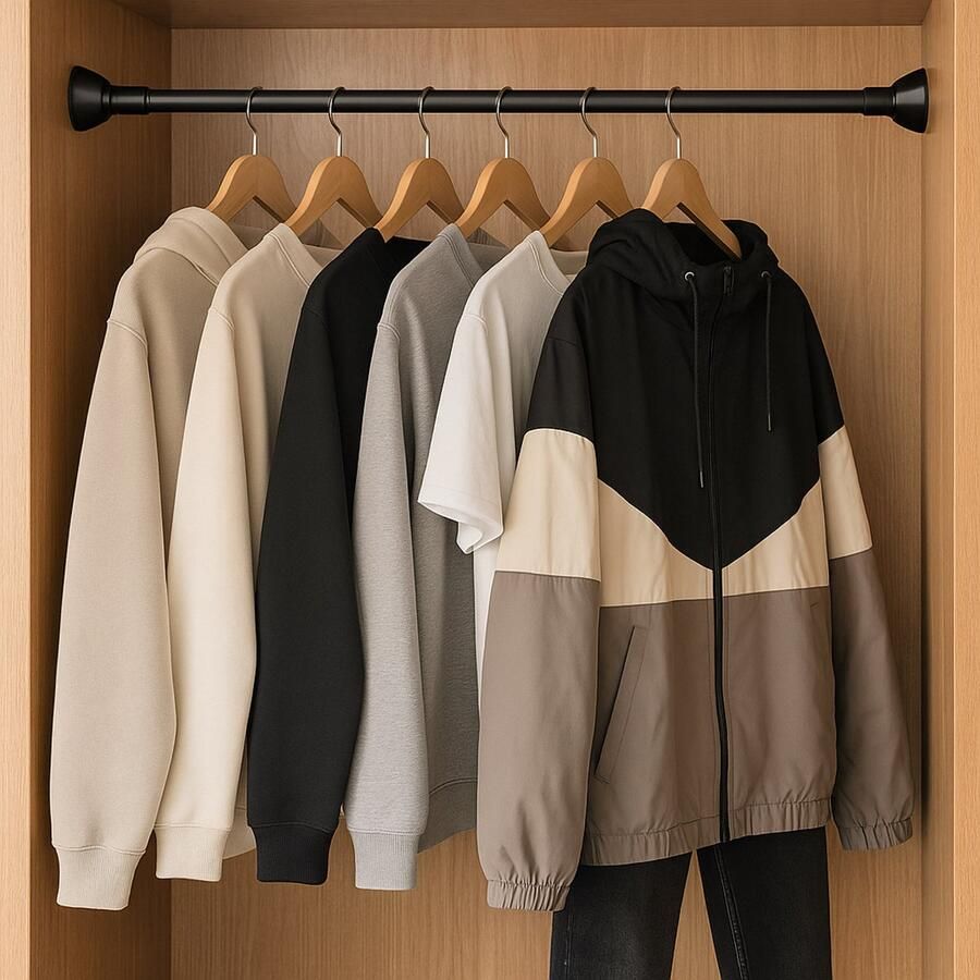 Luft Kledingroede Zonder Boren 110-200 cm Kledingstang Uitschuifbaar & Verstelbaar Rail Gordijnroede Kastroede Kledingstangen voor aan de muur Garderobe stang Rek Buis Zwart - Foto 2