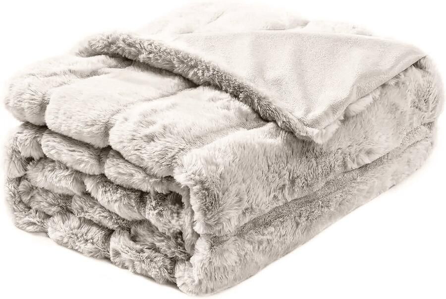 Lugia Imitatiebont Deken 130x160 cm Luxe Dubbellaagse 400+200 GSM Voor Bank Slaapkamer & Woonkamer Fleece Deken & Fleece Plaid Beige