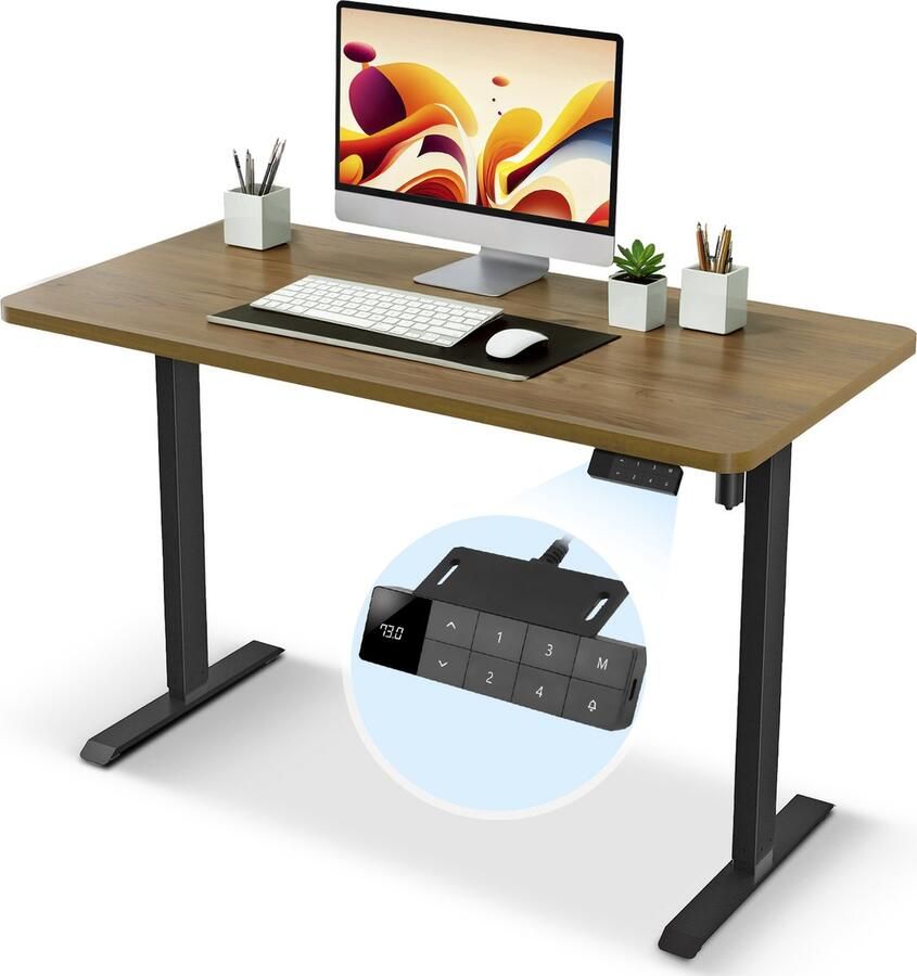 Lugia Zit Sta Bureau Elektrisch Verstelbaar In Hoogte LCD Paneel 4 Elektrische Geheugenstanden 120x60cm Tiger Wood