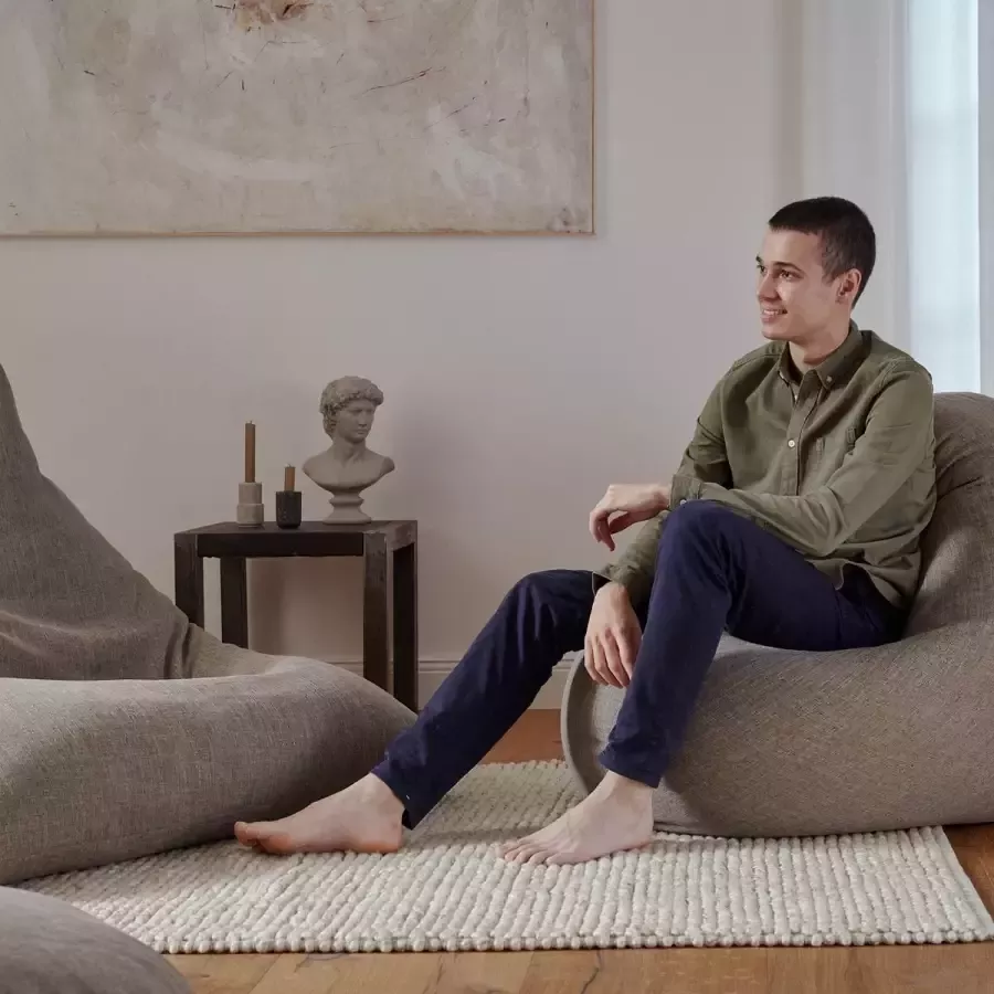 Lumaland 2-in-1 linnen zitzak voor binnen ronde comfortabele zitzak voor binnen 300 l vulling 120 x 80 x 75 cm linnenlook en feel groente - Foto 3