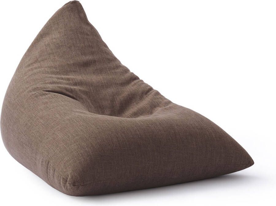 Lumaland Indoor linnen zitzak driehoekige comfortabele zitzak voor binnen 370 l vulling 150 x 100 x 100 cm linnenlook en feel bruin