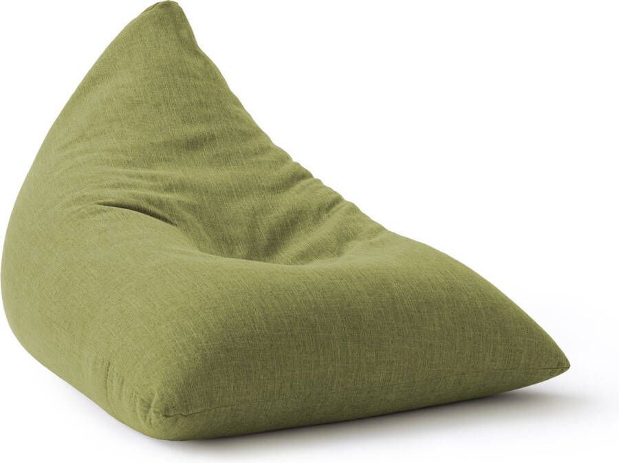 Lumaland Indoor linnen zitzak driehoekige comfortabele zitzak voor binnen 370 l vulling 150 x 100 x 100 cm linnenlook en feel groente