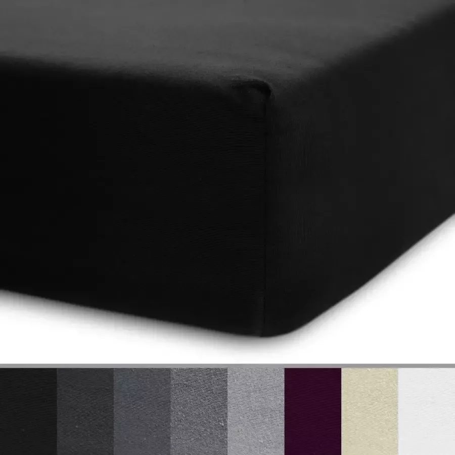 Lumaland Jersey hoeslaken voor waterbed of boxspring Elastische rand 100% katoen 180-200 x 200-220 cm Zwart
