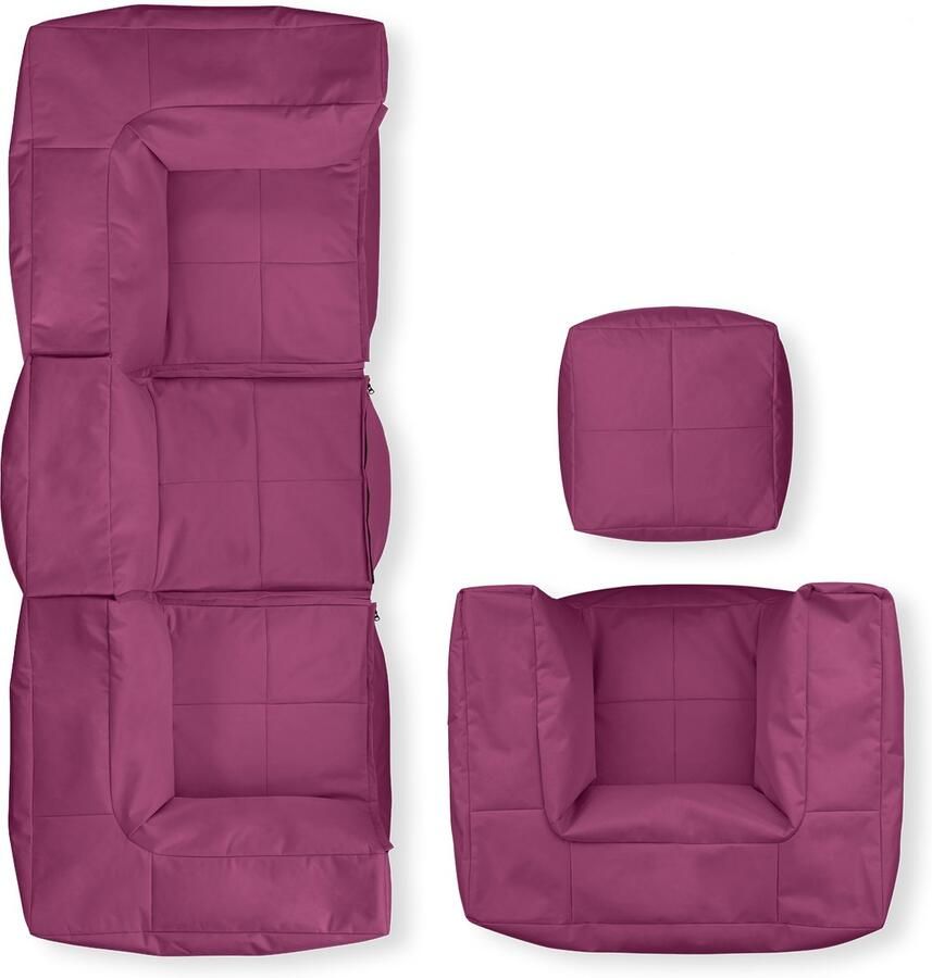 Lumaland Modulair Lounge Zitzak Set – 5-Delig Indoor & Outdoor Wasbaar & Waterafstotend Uitbreidbare Chill-Out Sofa [Rode Wijn]