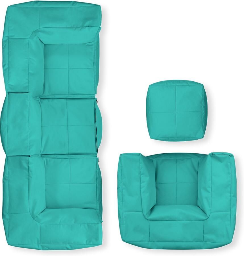 Lumaland Modulair Lounge Zitzak Set – 5-Delig Indoor & Outdoor Wasbaar & Waterafstotend Uitbreidbare Chill-Out Sofa [Turkoois]