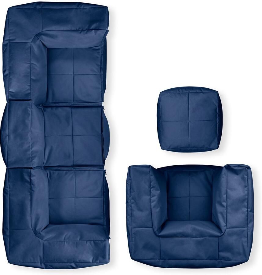 Lumaland Modulair Lounge Zitzak Set – 5-Delig Indoor & Outdoor Wasbaar & Waterafstotend Uitbreidbare Chill-Out Sofa [Donkerblauw]