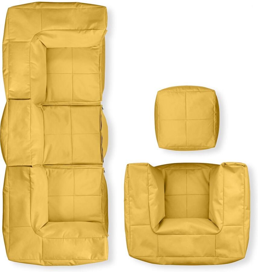 Lumaland Modulair Lounge Zitzak Set – 5-Delig Indoor & Outdoor Wasbaar & Waterafstotend Uitbreidbare Chill-Out Sofa [Mosterdgeel]