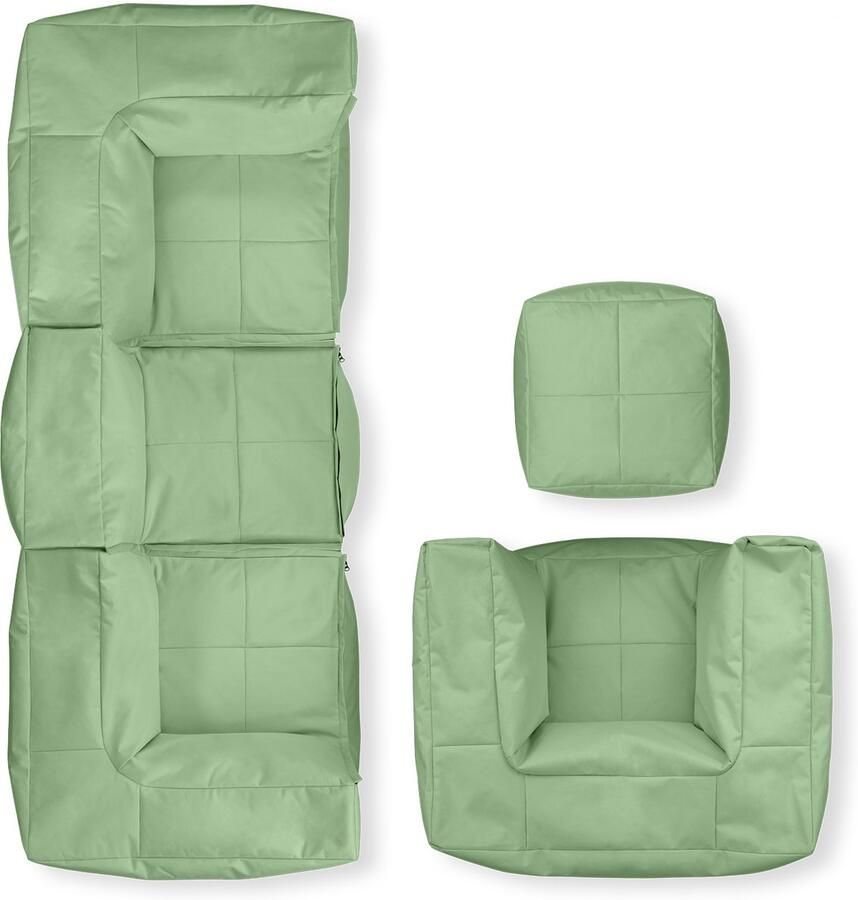 Lumaland Modulair Lounge Zitzak Set – 5-Delig Indoor & Outdoor Wasbaar & Waterafstotend Uitbreidbare Chill-Out Sofa [Pastelgroen]