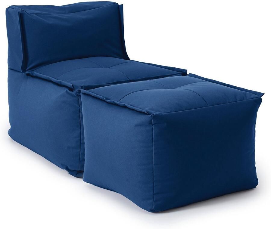Lumaland Modular Zitzak lounge 2-delige set donkerblauw middenstuk + poef