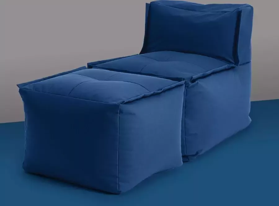 Lumaland Modular Zitzak lounge 2-delige set donkerblauw middenstuk + poef