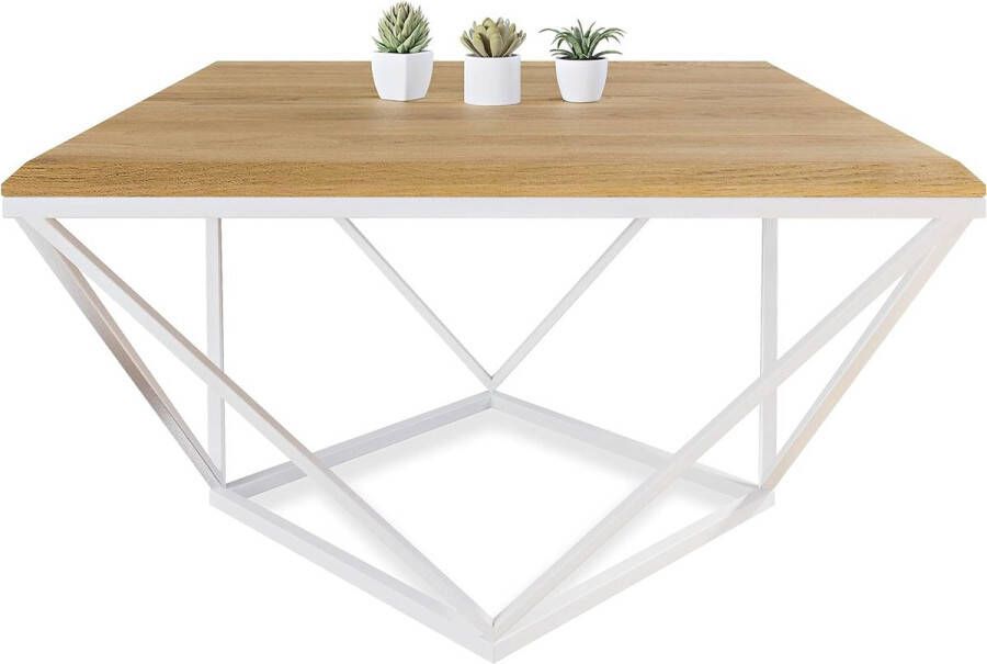 Coffee Table Handmade in Solid Natural Oak Wood with a Modern and Minimalist Industrial Design