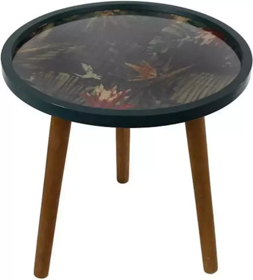 Lumbuck Gave elegante ronde salontafel met safari print op tafelblad 'Safari' Wood Salontafel ⌀40cm