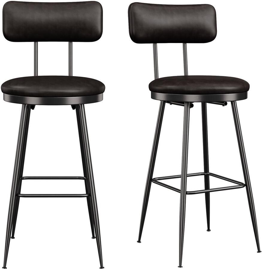 Luminari™ Barkruk set van 2 barkrukken keukenkruk van PU kunstleer Keukenstoelen met rugleuning en voetenbank metalen poten zwart