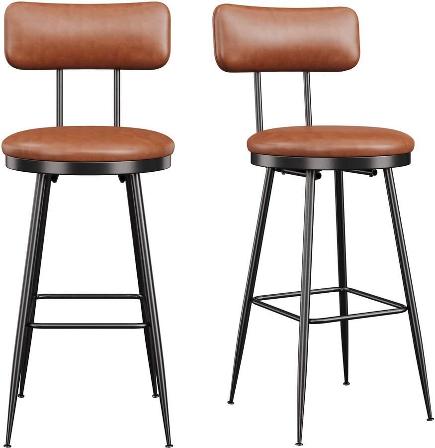 Luminari™ Barkruk set van 2 barkrukken keukenkruk van PU kunstleer Keukenstoelen met rugleuning en voetenbank metalen poten bruin