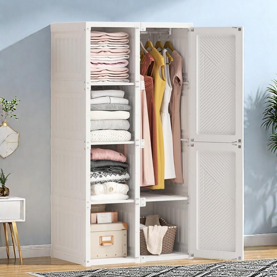 Luminari™ Luminarix Opvouwbare kledingkast Slaapkamerkast draagbare kast kunststof kledingkast 6 deuren 1 stang 69 x 50 x 136 cm Wit