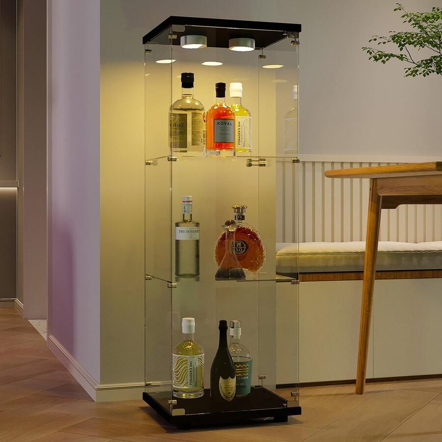 Luminari™ Luminarix Vitrinekast met LED Verticale glazen Vitrinekast Verzamelkast 1 deur 3 planken Geschikt voor woonkamers en slaapkamers 42 x 36 x 125 cm Zwart