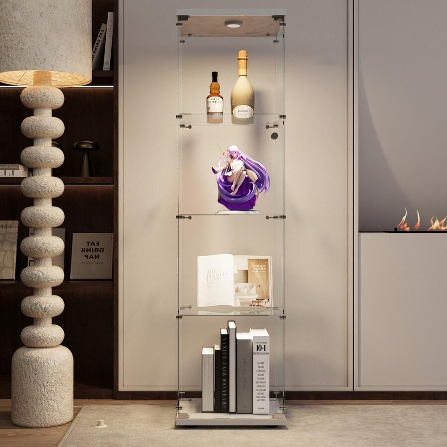 Luminari™ Luminarix Vitrinekast met LED Verticale glazen Vitrinekast Verzamelkast 1 deur 4 planken -Gehard glas 42 x 36 x 164 cm Wit