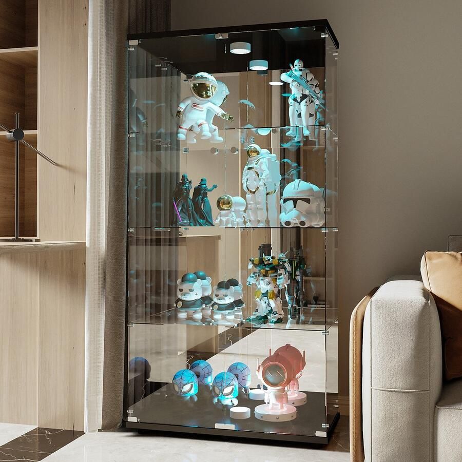 Luminari™ Luminarix Vitrinekast met LED Verticale glazen Vitrinekast Verzamelkast -Glazen vitrine 2 deur 4 planken -Gehard glas 80 x 36 x 164 cm Zwart